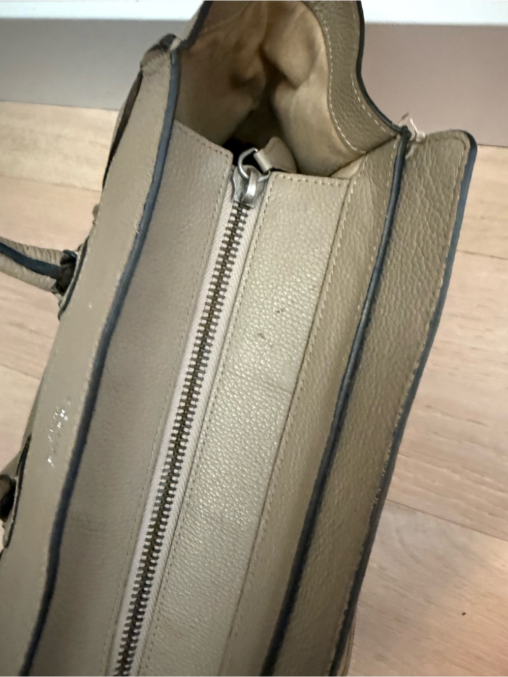 Celine Taupe Leather Structured Tote Bag with Front Zip Pocket - Picture 4 of 4